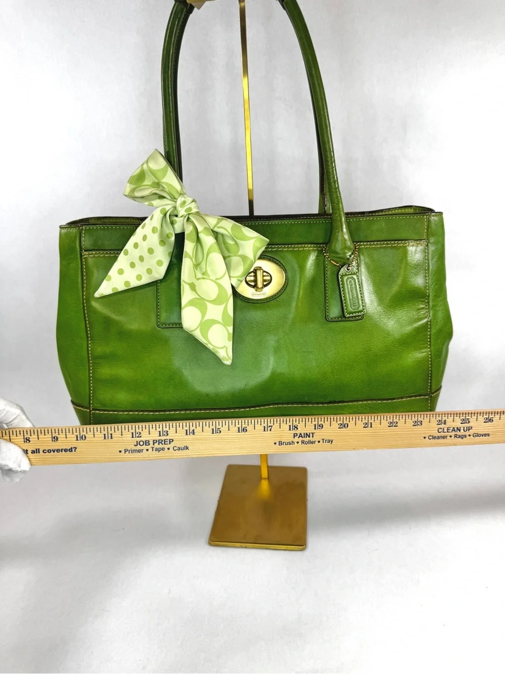Coach Madeline Turnlock Tote Bag Green Glove-Tanned Leather Style 11554